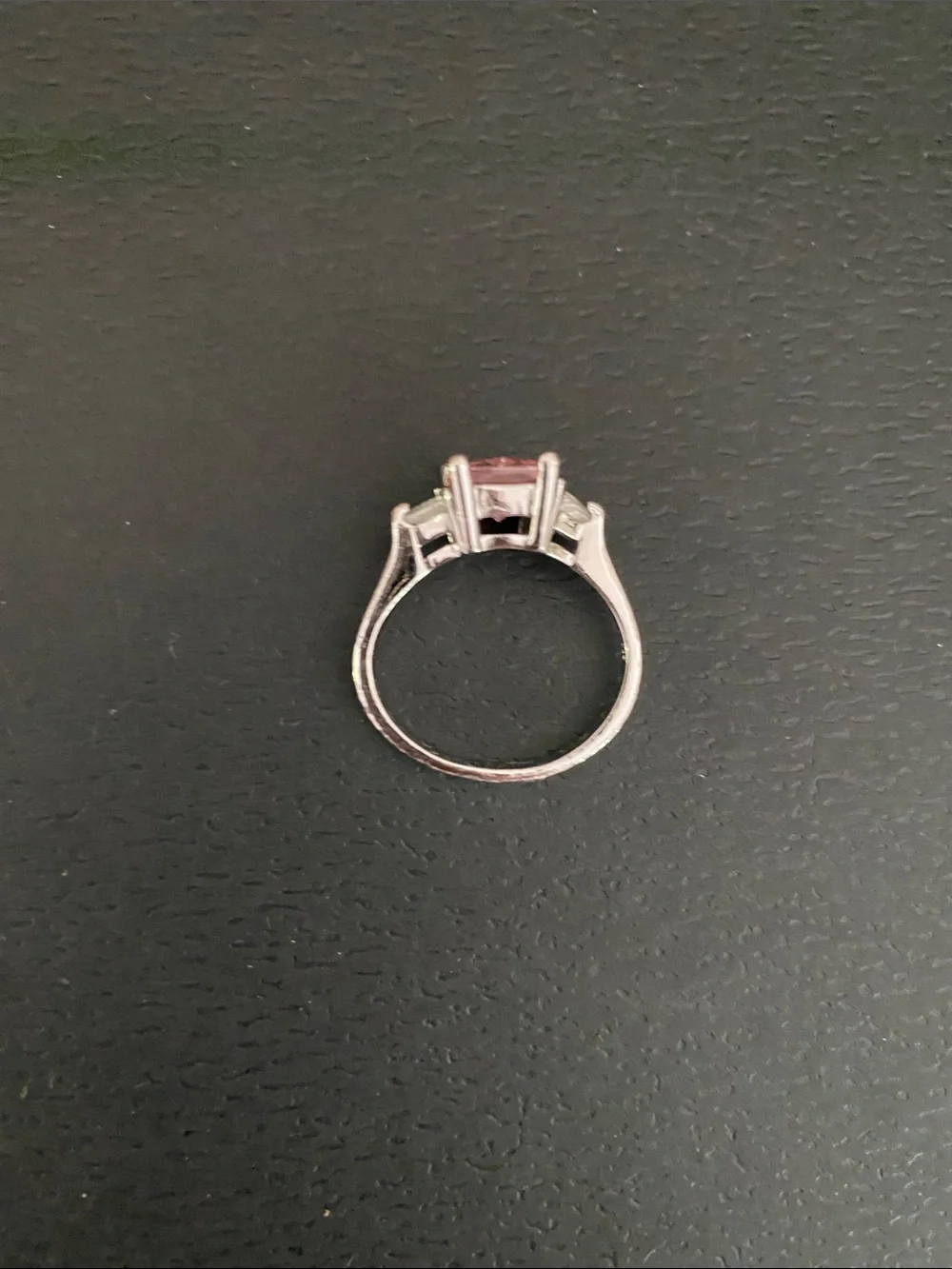 Pink Cushion-Cut Solitaire Ring with Side Accents in 925 Sterling size 7